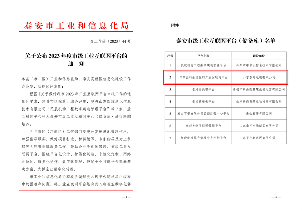 泰安市工業(yè)互聯(lián)網(wǎng)平臺